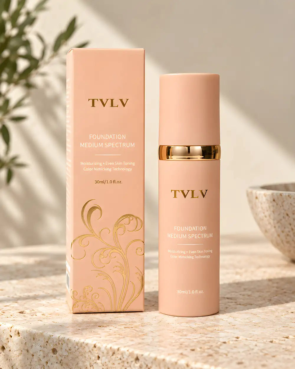 Frasco de 30 ml de la base de maquillaje 5 en 1 TVLV con su caja