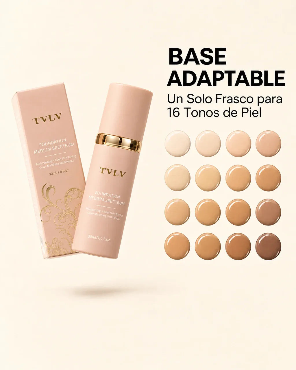 Base adaptable: un solo frasco para 16 tonos de piel