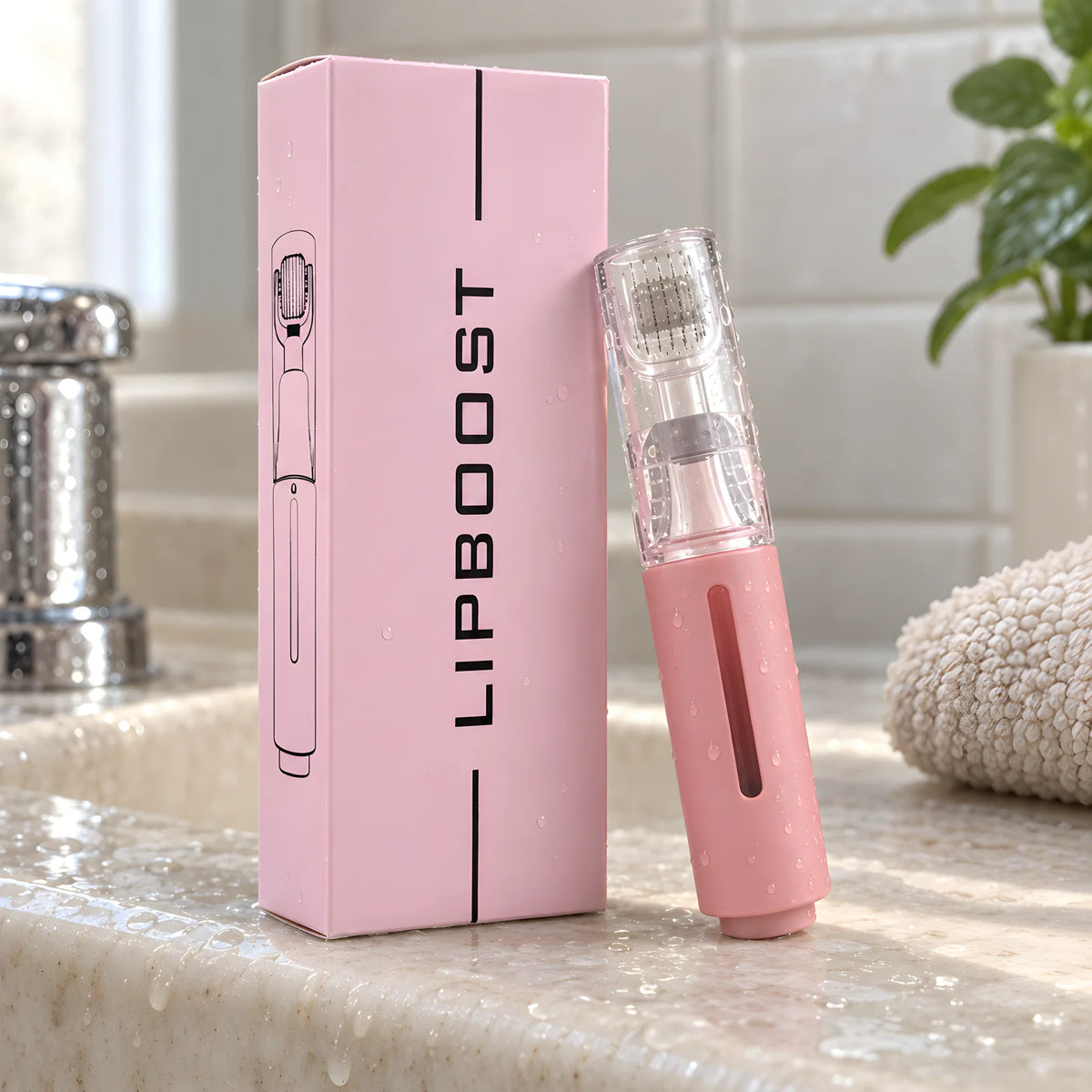 Lipboost · Rodillo de microagujas para labios – en el baño