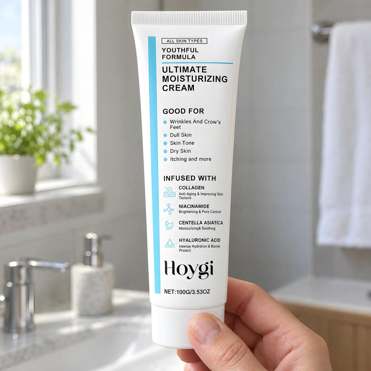 Crema Hidratante de Colágeno y Niacinamida – en la mano