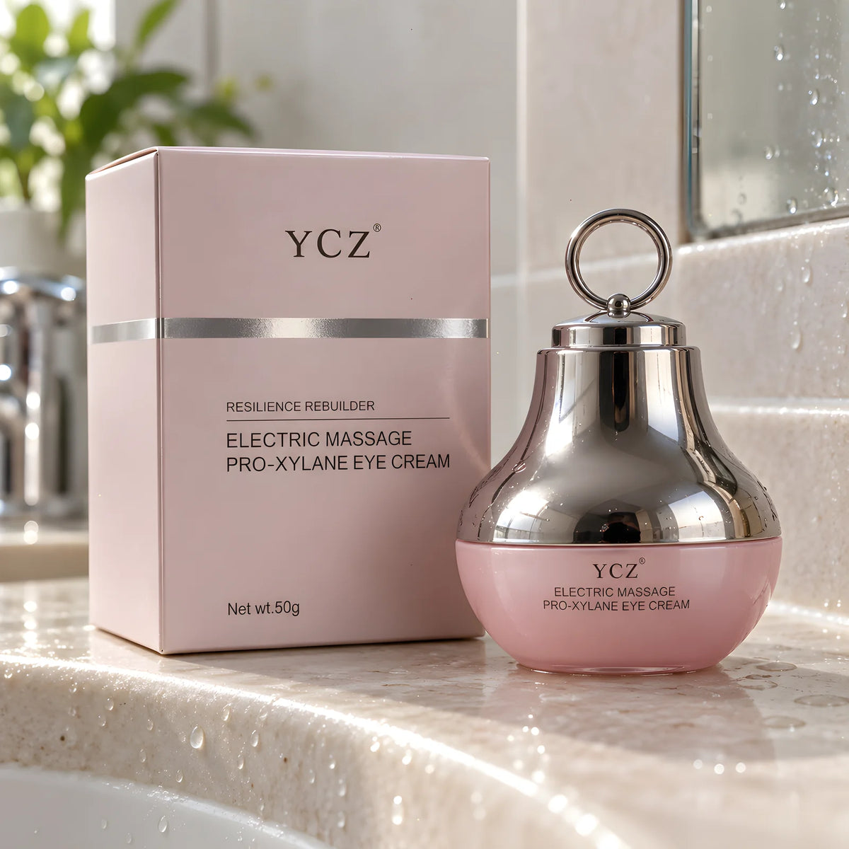 Masajeador Eléctrico con Crema de Péptidos y Colágeno – en el baño